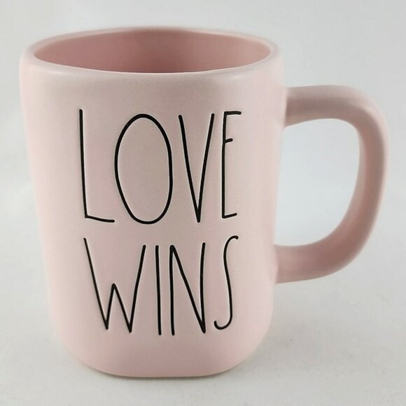 ⭐️2/ $50⭐️ Rae Dunn Artisan  Ceramic Mug Pastel Pink Large Letters LOVE WINS - Picture 2 of 10